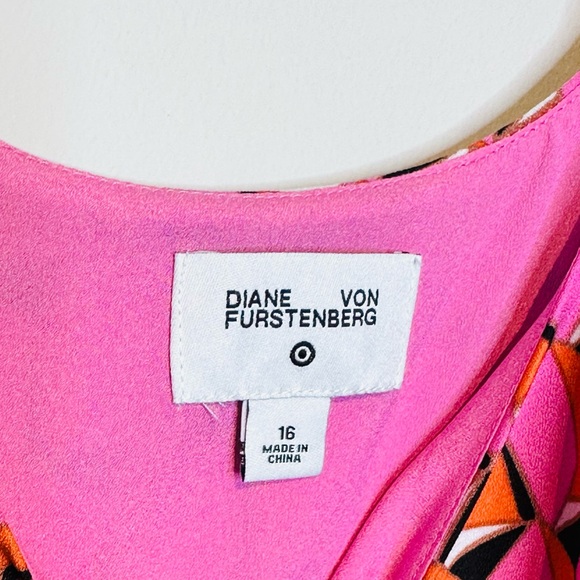 Diane Von Furstenberg Target Modern Geo Pink Print Shift Mini Dress Size 16 - Picture 9 of 12
